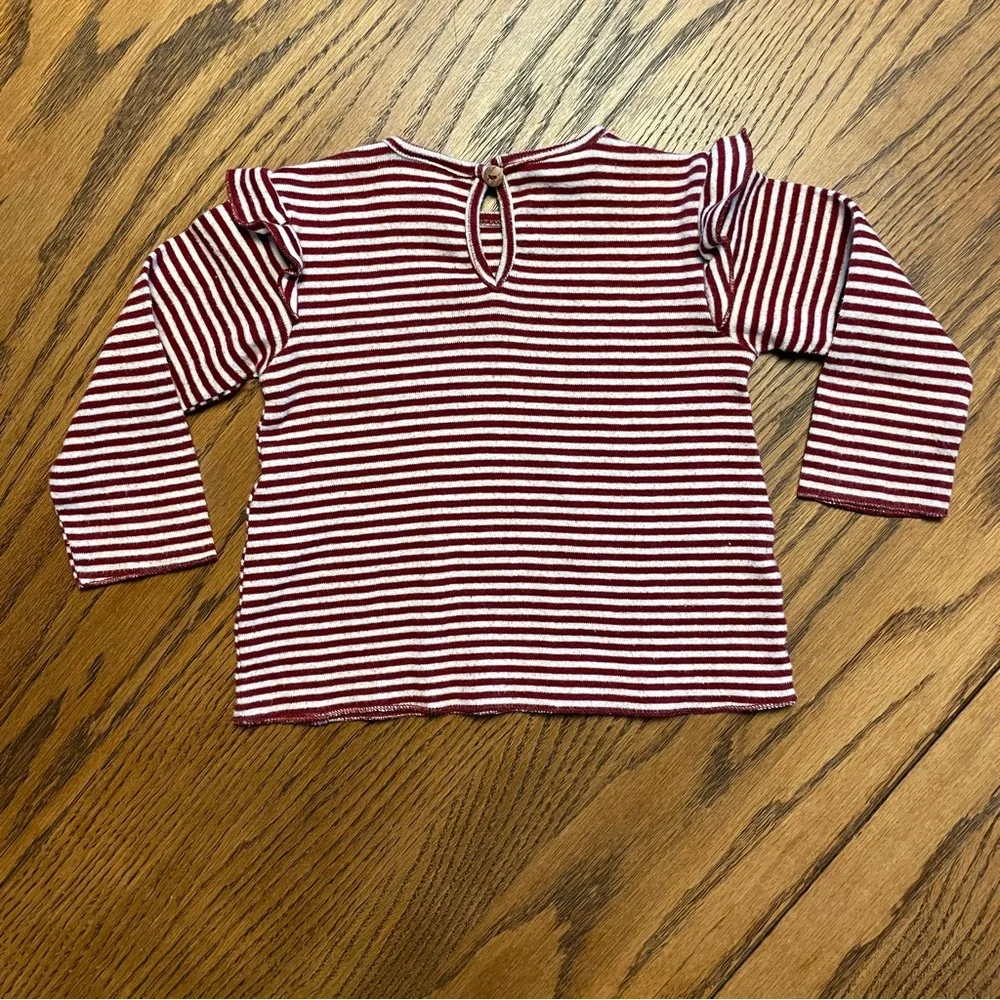 Zara Kids Maroon and White Striped Long Sleeve Tee size 3-6 months